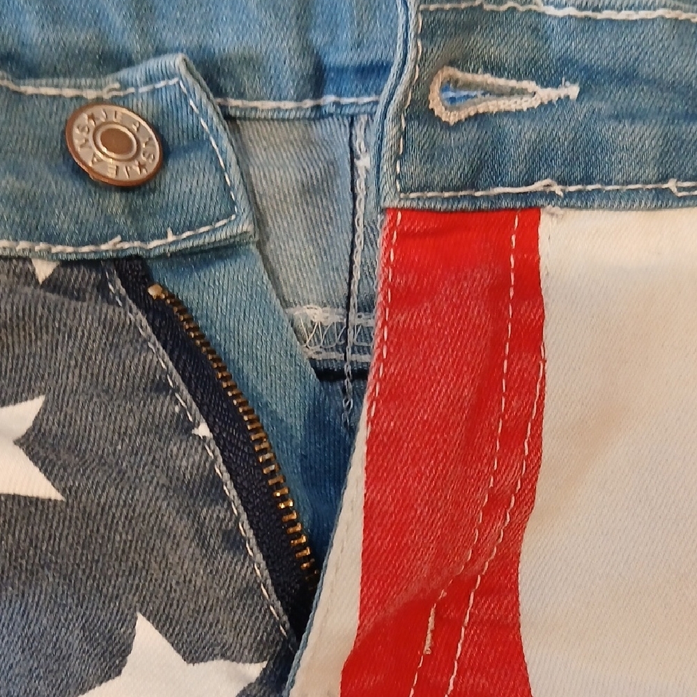 Girls' Patriotic Star & Stripe Denim Cutoff Shorts - Red, White & Blue - Picture 2 of 11